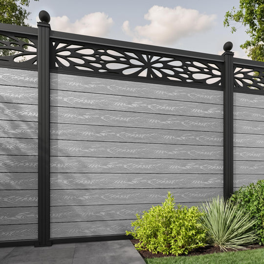 Classic Blossom Fence Panel - Light Grey - with our aluminium posts