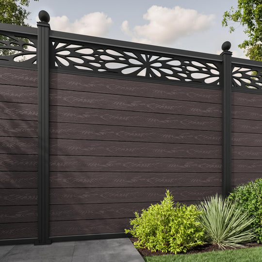 Classic Blossom Fence Panel - Mid Brown - with our aluminium posts