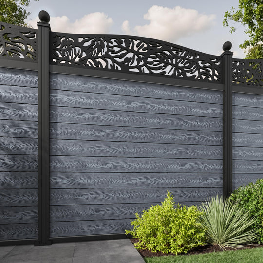 Classic Botanic Curved Top Fence Panel - Anthracite - with our aluminium posts