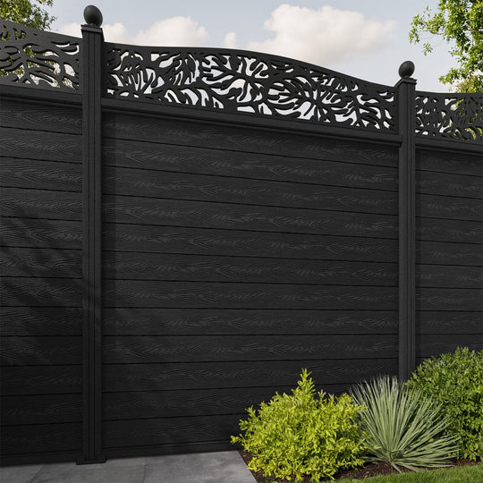 Classic Botanic Curved Top Fence Panel - Black - with our composite posts
