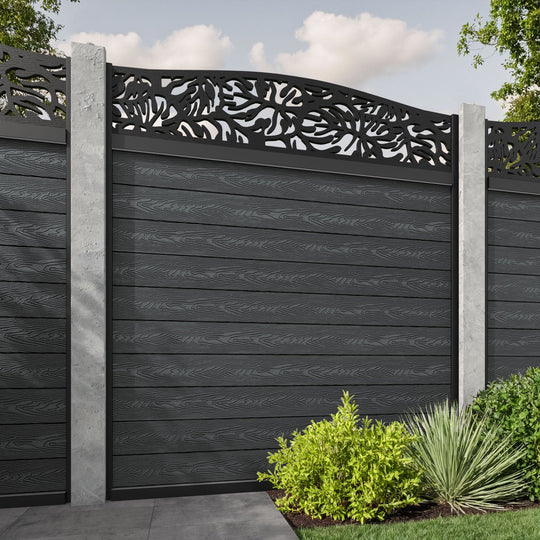 Classic Botanic Curved Top Fence Panel - Dark Grey - for existing concrete posts