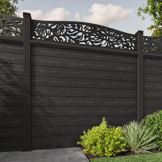 Classic Botanic Curved Top Fence Panel - Dark Oak - with our composite posts