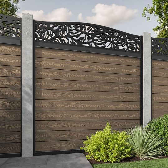 Classic Botanic Curved Top Fence Panel - Teak - for existing concrete posts