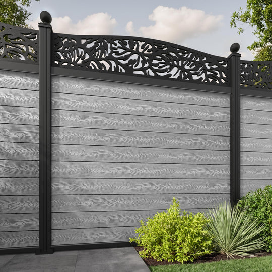 Classic Botanic Curved Top Fence Panel - Light Grey - with our aluminium posts