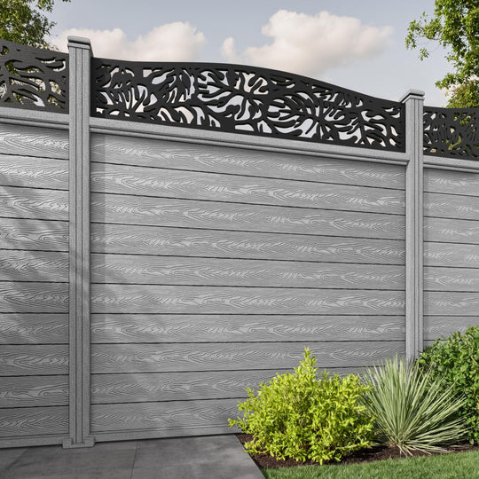 Classic Botanic Curved Top Fence Panel - Light Grey - with our composite posts