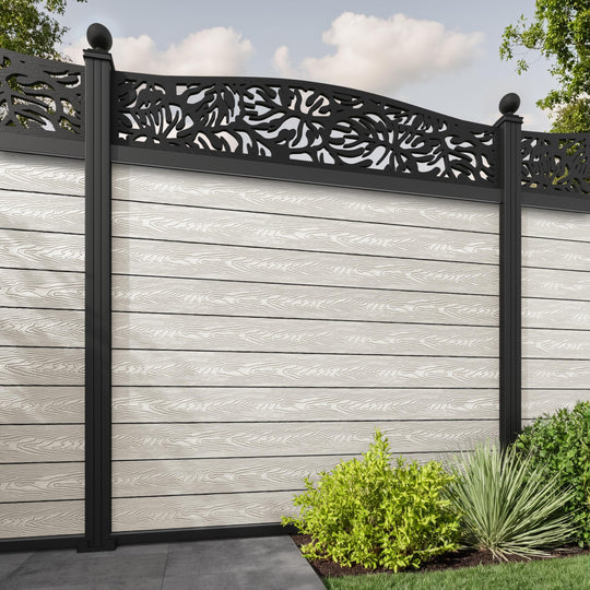 Classic Botanic Curved Top Fence Panel - Light Stone - with our aluminium posts