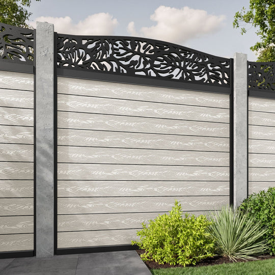 Classic Botanic Curved Top Fence Panel - Light Stone - for existing concrete posts