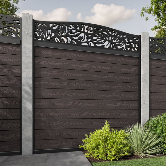 Classic Botanic Curved Top Fence Panel - Mid Brown - for existing concrete posts