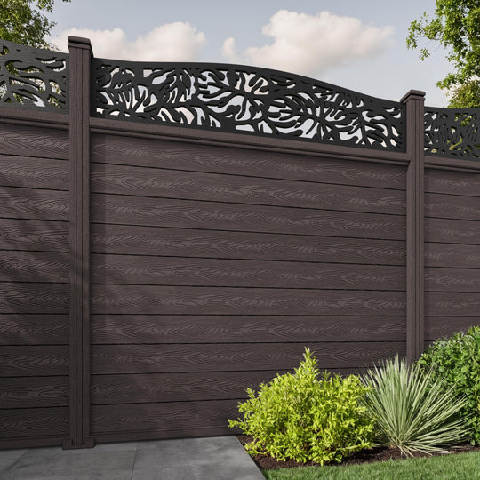 Classic Botanic Curved Top Fence Panel - Mid Brown - with our composite posts