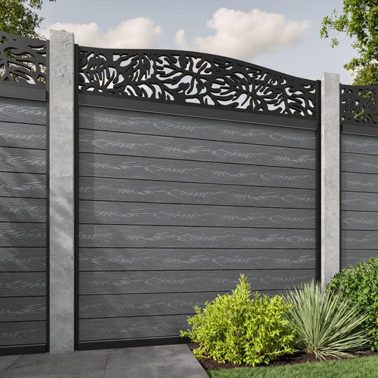 Classic Botanic Curved Top Fence Panel - Mid Grey - for existing concrete posts