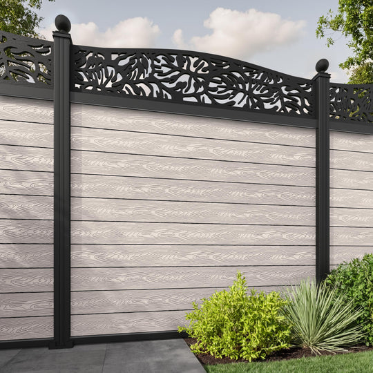 Classic Botanic Curved Top Fence Panel - Mid Stone - with our aluminium posts