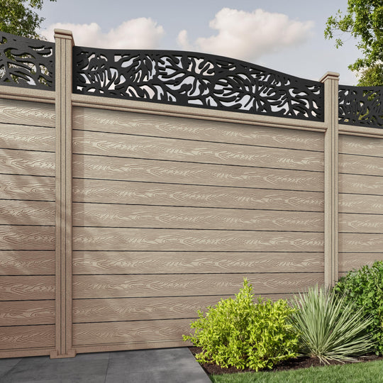 Classic Botanic Curved Top Fence Panel - Light Oak - with our composite posts