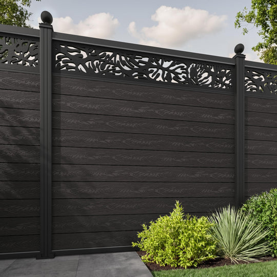 Classic Botanic Fence Panel - Dark Oak - with our aluminium posts