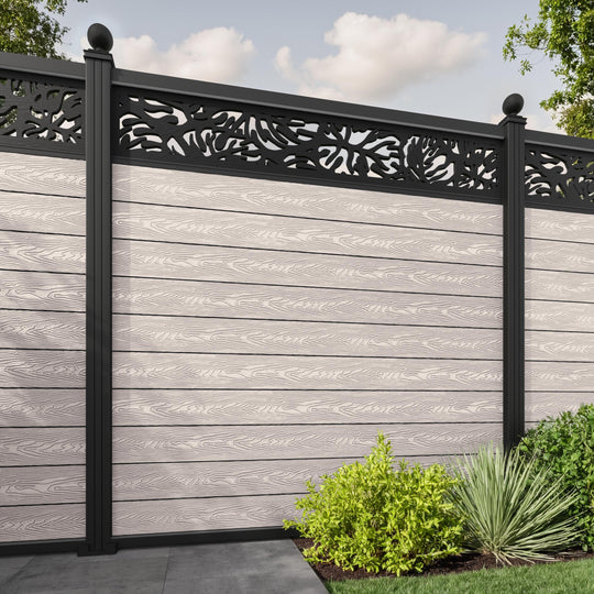 Classic Botanic Fence Panel - Mid Stone - with our aluminium posts