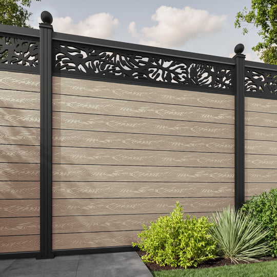 Classic Botanic Fence Panel - Light Oak - with our aluminium posts