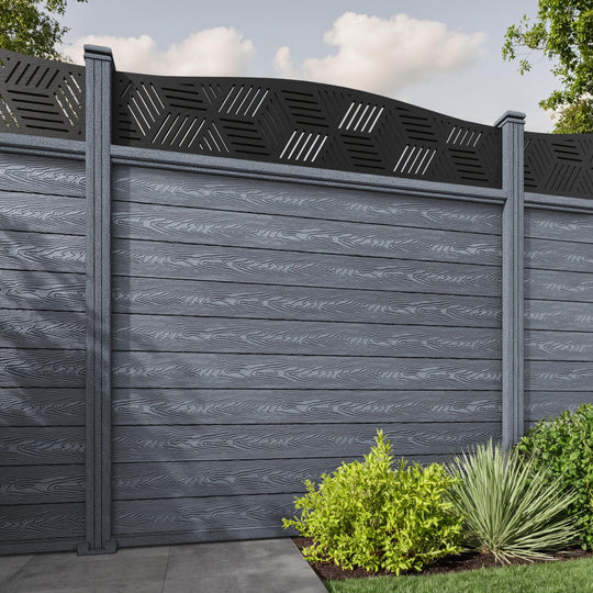 Classic Cubed Curved Top Fence Panel - Anthracite - with our composite posts