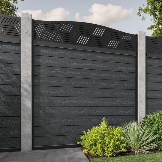 Classic Cubed Curved Top Fence Panel - Dark Grey - for existing concrete posts