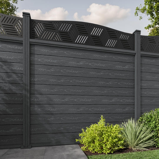Classic Cubed Curved Top Fence Panel - Dark Grey - with our composite posts