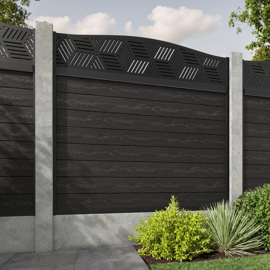 Classic Cubed Curved Top Fence Panel - Dark Oak - for existing concrete posts