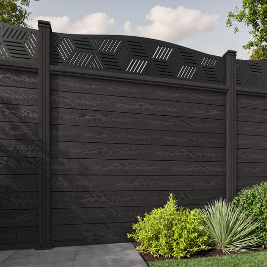 Classic Cubed Curved Top Fence Panel - Dark Oak - with our composite posts