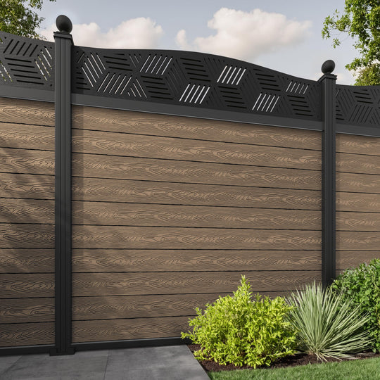 Classic Cubed Curved Top Fence Panel - Teak - with our aluminium posts