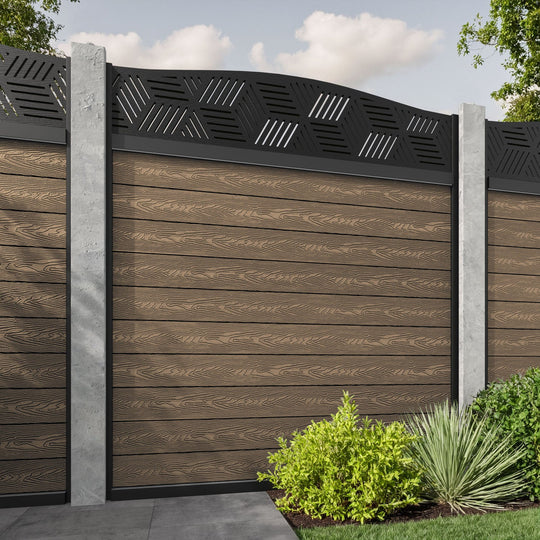 Classic Cubed Curved Top Fence Panel - Teak - for existing concrete posts