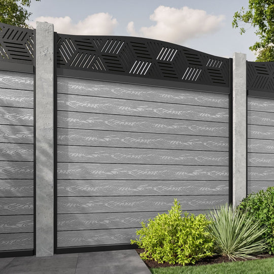 Classic Cubed Curved Top Fence Panel - Light Grey - for existing concrete posts