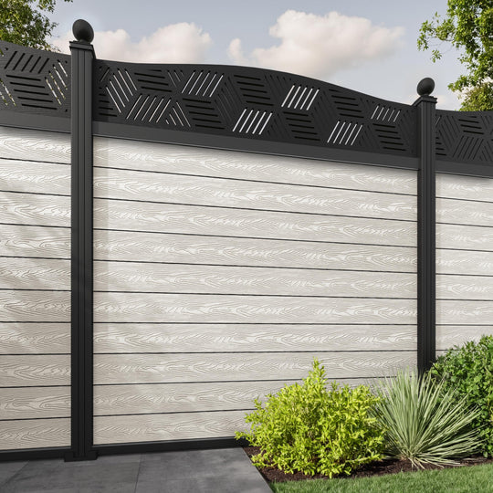 Classic Cubed Curved Top Fence Panel - Light Stone - with our aluminium posts