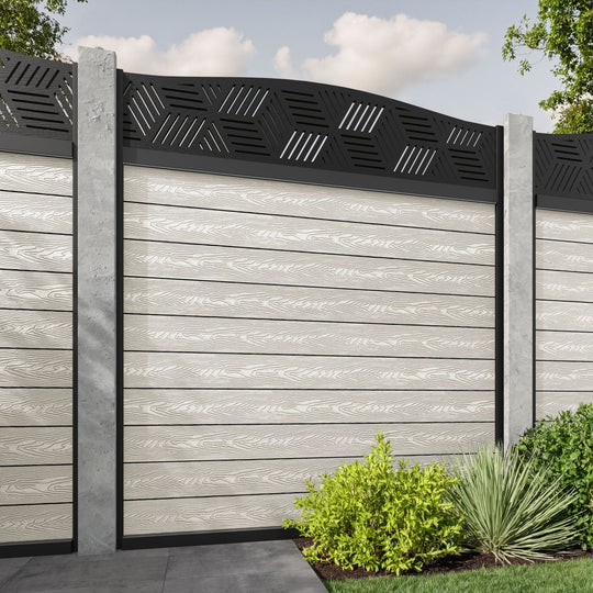 Classic Cubed Curved Top Fence Panel - Light Stone - for existing concrete posts