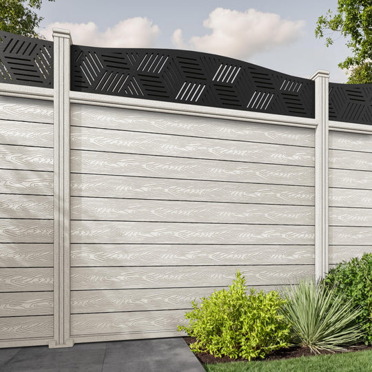 Classic Cubed Curved Top Fence Panel - Light Stone - with our composite posts