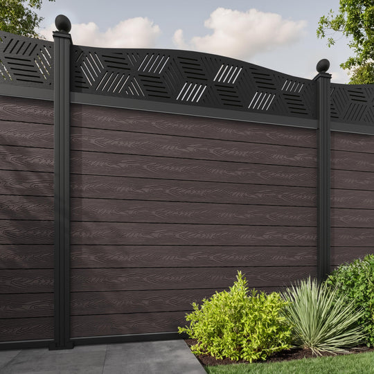 Classic Cubed Curved Top Fence Panel - Mid Brown - with our aluminium posts