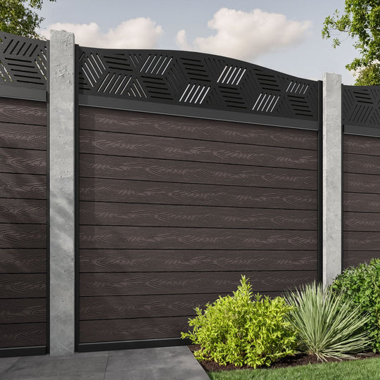 Classic Cubed Curved Top Fence Panel - Mid Brown - for existing concrete posts