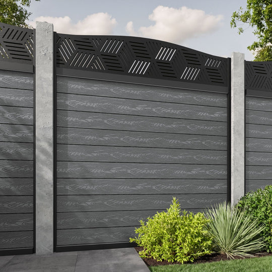 Classic Cubed Curved Top Fence Panel - Mid Grey - for existing concrete posts