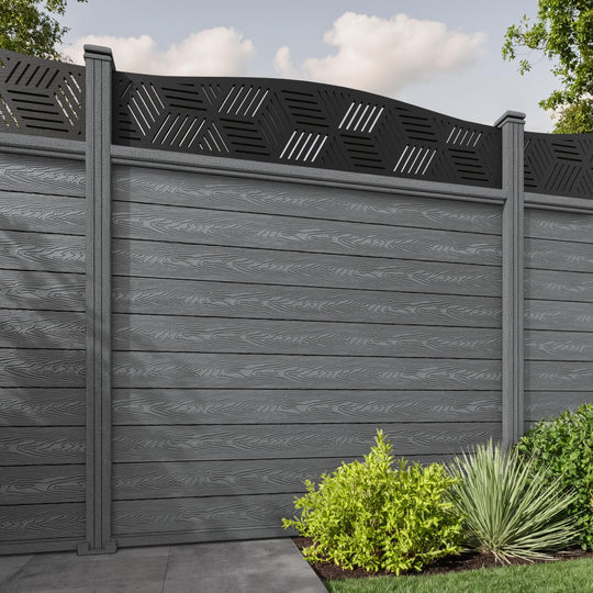 Classic Cubed Curved Top Fence Panel - Mid Grey - with our composite posts