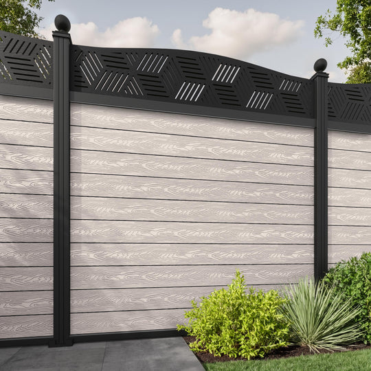 Classic Cubed Curved Top Fence Panel - Mid Stone - with our aluminium posts