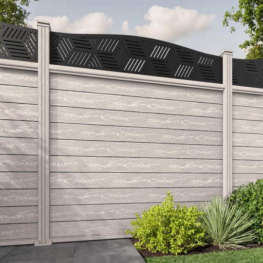 Classic Cubed Curved Top Fence Panel - Mid Stone - with our composite posts