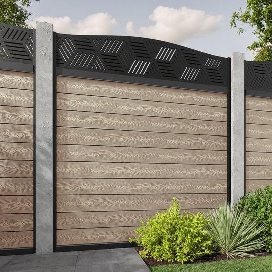 Classic Cubed Curved Top Fence Panel - Light Oak - for existing concrete posts