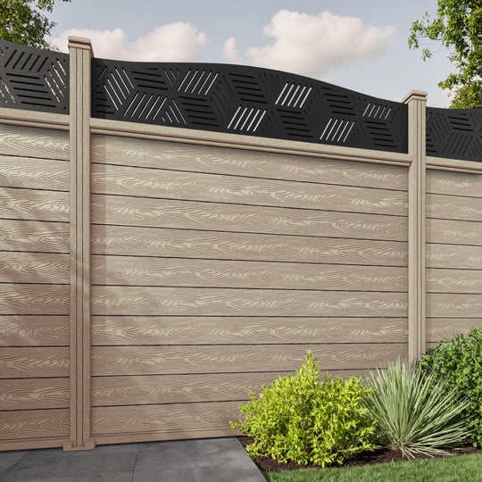 Classic Cubed Curved Top Fence Panel - Light Oak - with our composite posts
