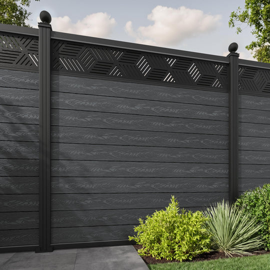 Classic Cubed Fence Panel - Dark Grey - with our aluminium posts