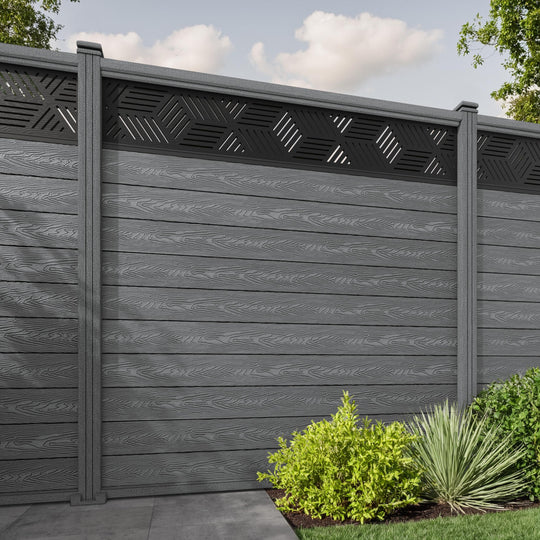 Classic Cubed Fence Panel - Mid Grey - with our composite posts