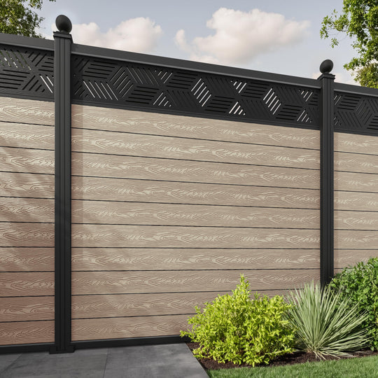 Classic Cubed Fence Panel - Light Oak - with our aluminium posts