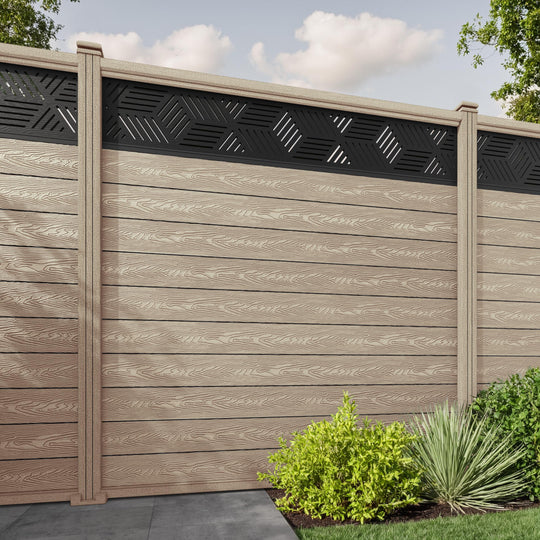Classic Cubed Fence Panel - Light Oak - with our composite posts