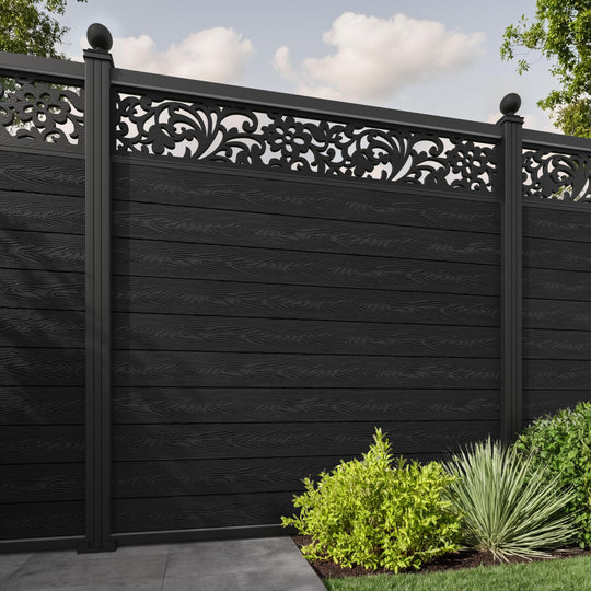 Classic Eden Fence Panel - Black - with our aluminium posts