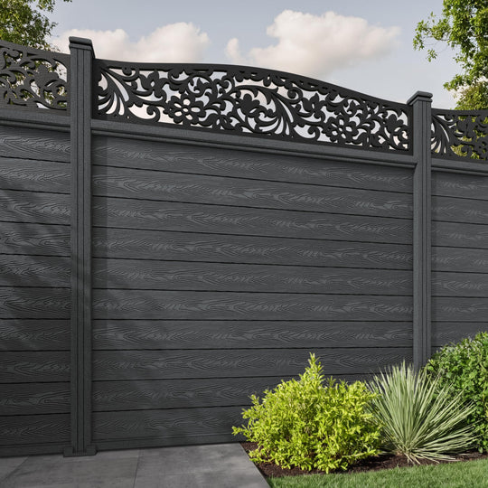 Classic Eden Curved Top Fence Panel - Dark Grey - with our composite posts