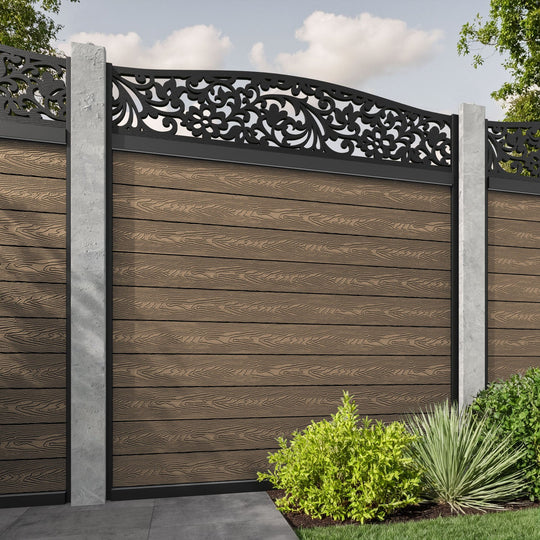 Classic Eden Curved Top Fence Panel - Teak - for existing concrete posts