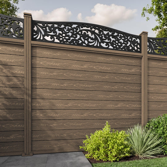 Classic Eden Curved Top Fence Panel - Teak - with our composite posts