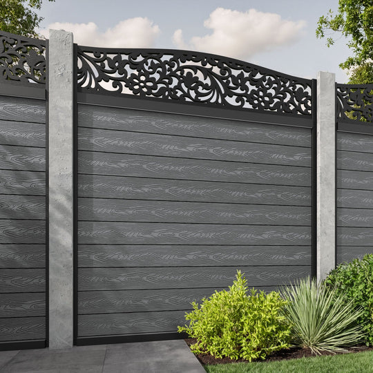 Classic Eden Curved Top Fence Panel - Mid Grey - for existing concrete posts