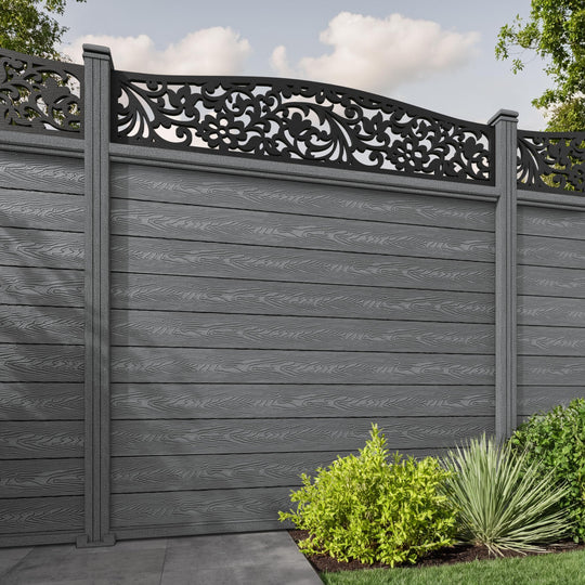 Classic Eden Curved Top Fence Panel - Mid Grey - with our composite posts