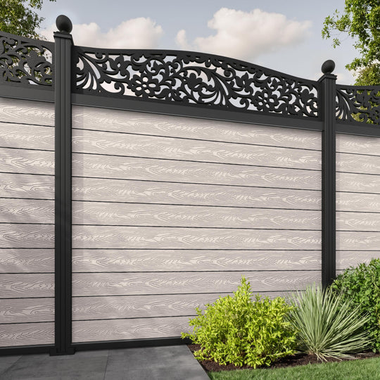 Classic Eden Curved Top Fence Panel - Mid Stone - with our aluminium posts