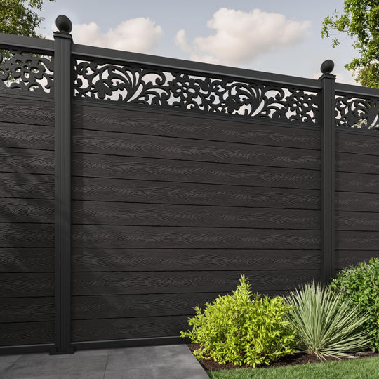 Classic Eden Fence Panel - Dark Oak - with our aluminium posts